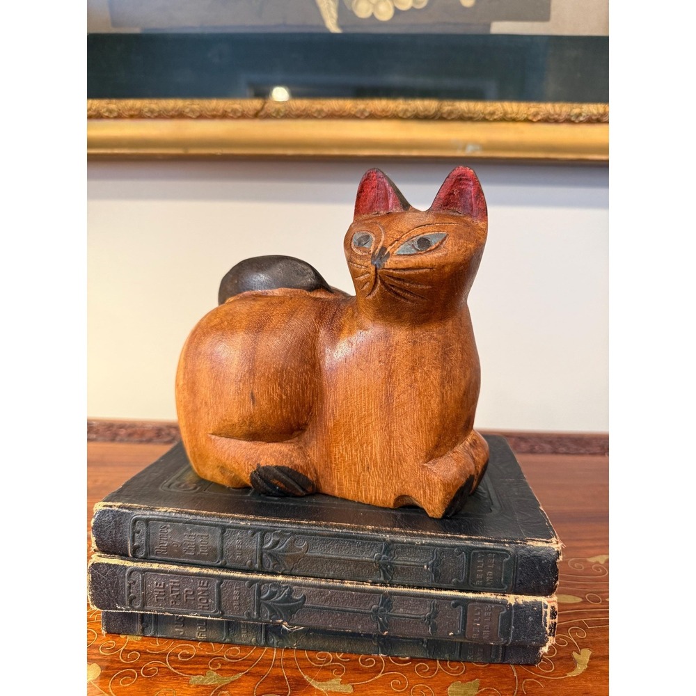Vintage Hand Carved Wooden Cat Folk Art Sculpture - Picture 15 of 17